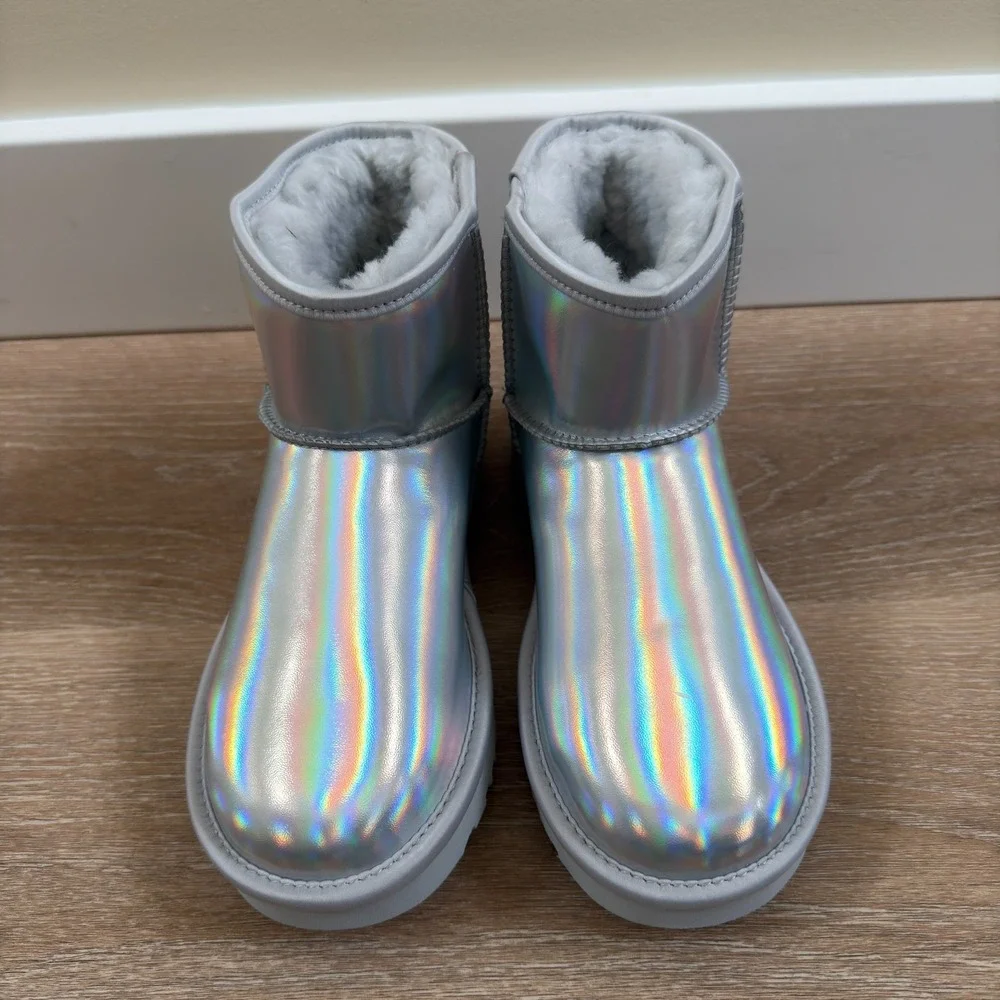 UGG Australia Classic Mini Iridescent Ankle Boots Silver Gray Women's Size US 5